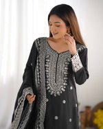 Thumbnail for Joban Fashion Black Kurta Set Silk Sequins , Zari, Coding & Thread Embroidered work - Distacart