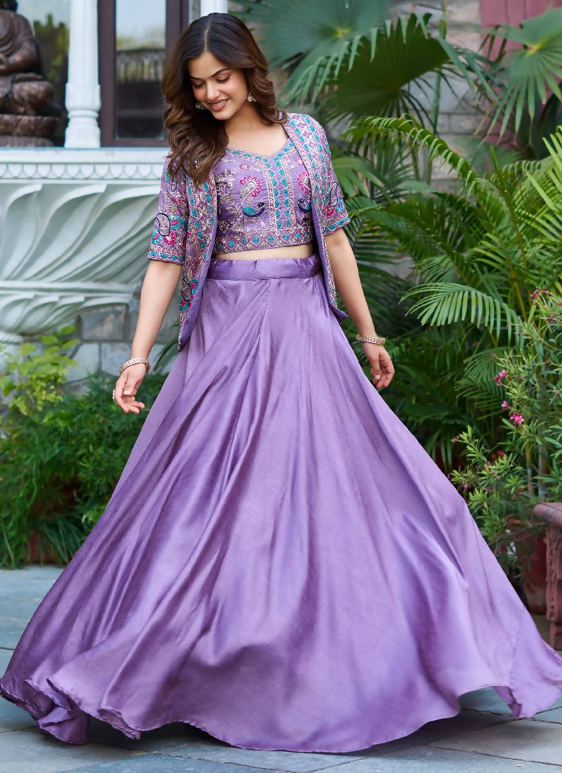 Jihu Culture Women's Lavender Zari Embroidery Work Lehenga Choli