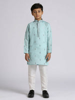 Thumbnail for Joban Fashion Kids Island Ethnic Wear with Silk Sequence Embroidery Kurta and Pyjama Set - Teal Blue - Distacart