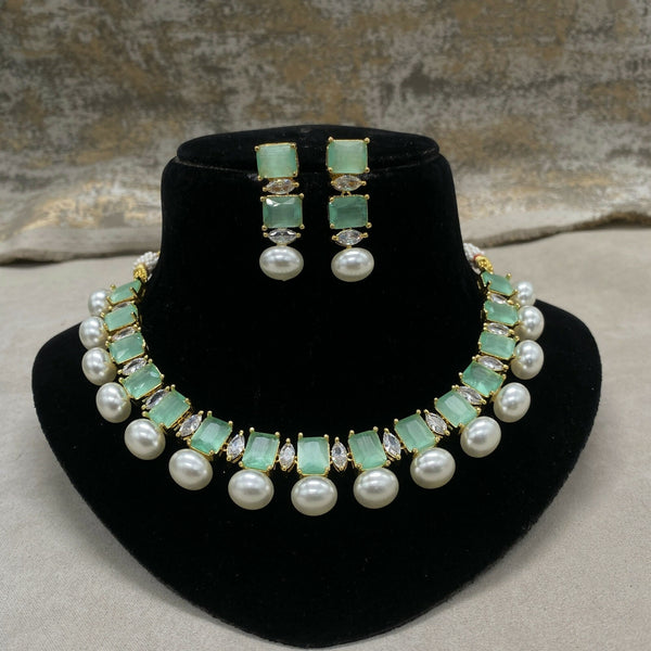 Sea Green Partywear American Diamond Necklace Set For Women By House of Ree
