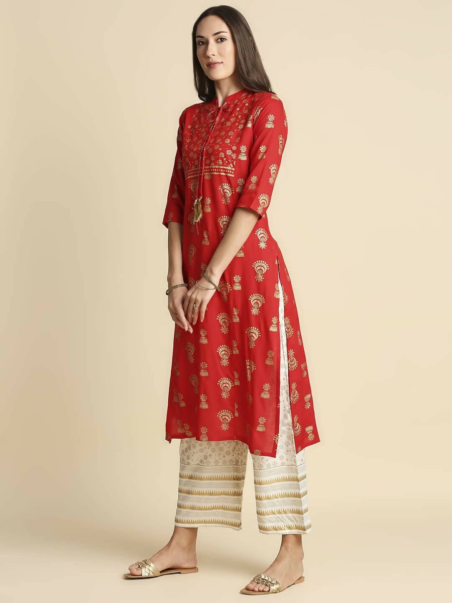 Anubhutee Women's Rayon Ethnic Red Kurta Set - Distacart