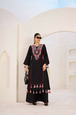 Thumbnail for The52 Women's Gorgeous Rayon Fabric Thread Work Straight Kurta Palazzo Set - Distacart