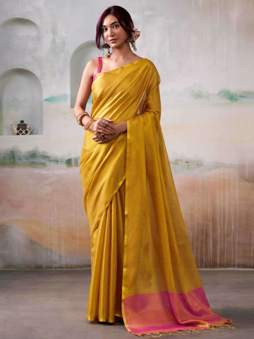 Astita Tissue Silk Yellow Saree