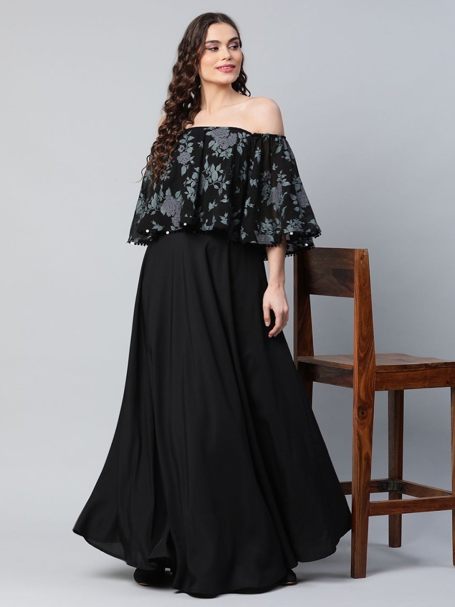 Ahalyaa Women Crepe Printed Black Dress - Distacart