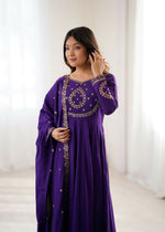 Thumbnail for The52 Women's Beautiful Embroidery Work Roman Chanderi Silk Fabric Flared Anarkali Pant and Dupatta Set - Distacart