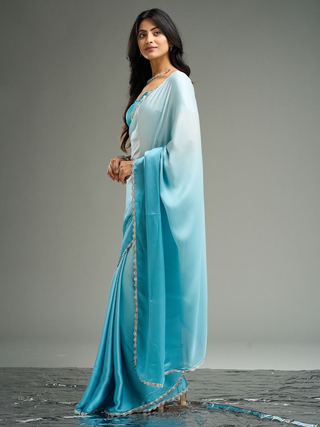 kasee Ombre Satin Saree - Distacart