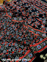 Thumbnail for Black Cotton Blend Ajrak Saree with Unstitched Blouse - Hiral Fashion - Distacart