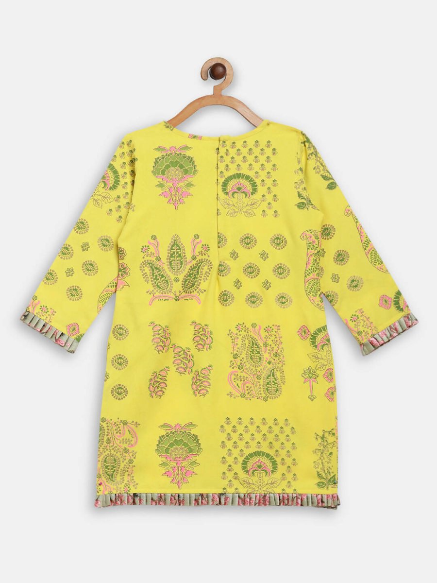 Ahalyaa Yellow Viscose Rayon Straight Kids Kurta Pants With Dupatta For Girls - Distacart