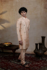 Thumbnail for Semi Pattu Peach Ananta Kurta Set By Hilo Design