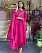 Thumbnail for The52 Pink Women's Gorgeous Chanderi Fabric Embroidered Work Straight Kurta Pant and Dupatta Set - Distacart