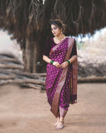 Thumbnail for Preksha Creation Banarasi Soft Silk Women Purple Saree - Distacart