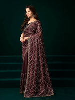 Thumbnail for Joban Fashion Maroon Net Party Wear Sarees - Distacart