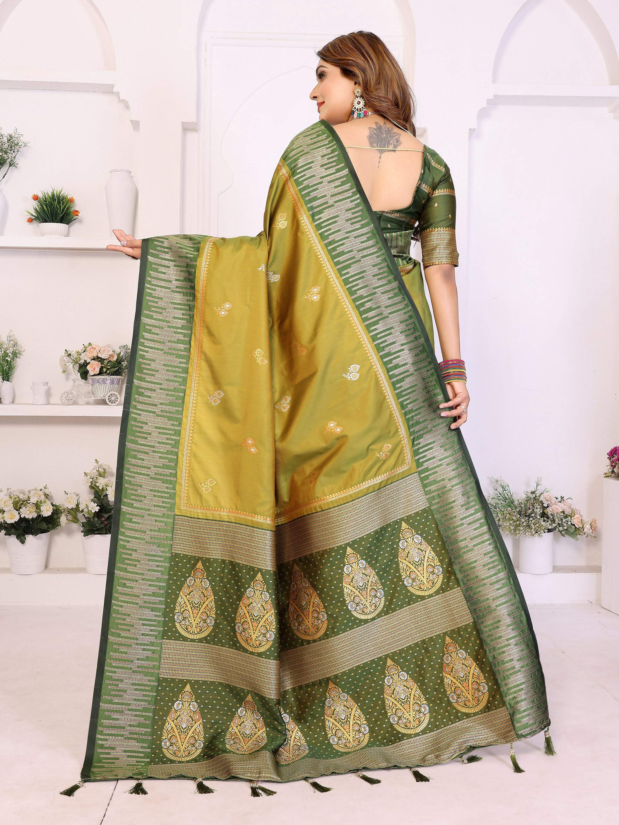 Aastha Fashion Pista Green South Soft Silk Zari Weaving Saree - Distacart
