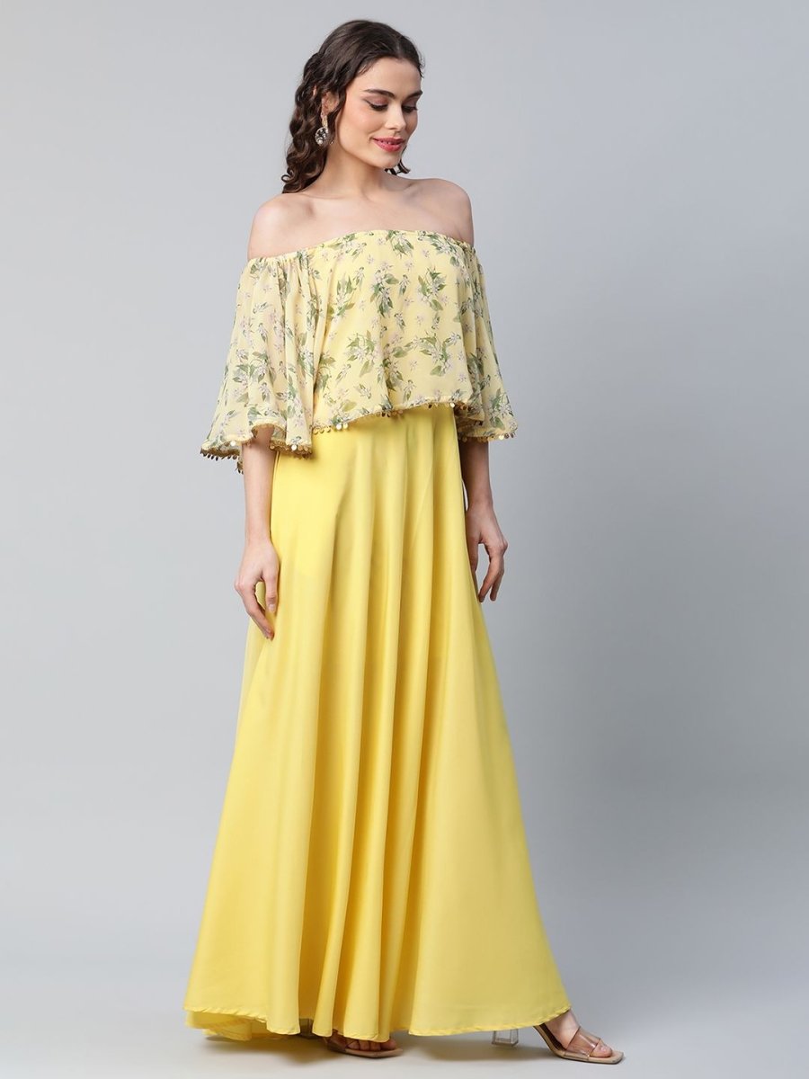 Ahalyaa Women Crepe Printed Yellow Dress - Distacart