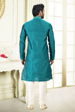 Thumbnail for Raivat Ethnic Jacquard Banarasi Silk Thread Work Kurta Pajama In Blue Colour - Distacart