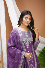 Thumbnail for Lehenga Mart Designer Sharara Suit With Kurta, Sharara, Dupatta For Women-Lavender Violet - Distacart
