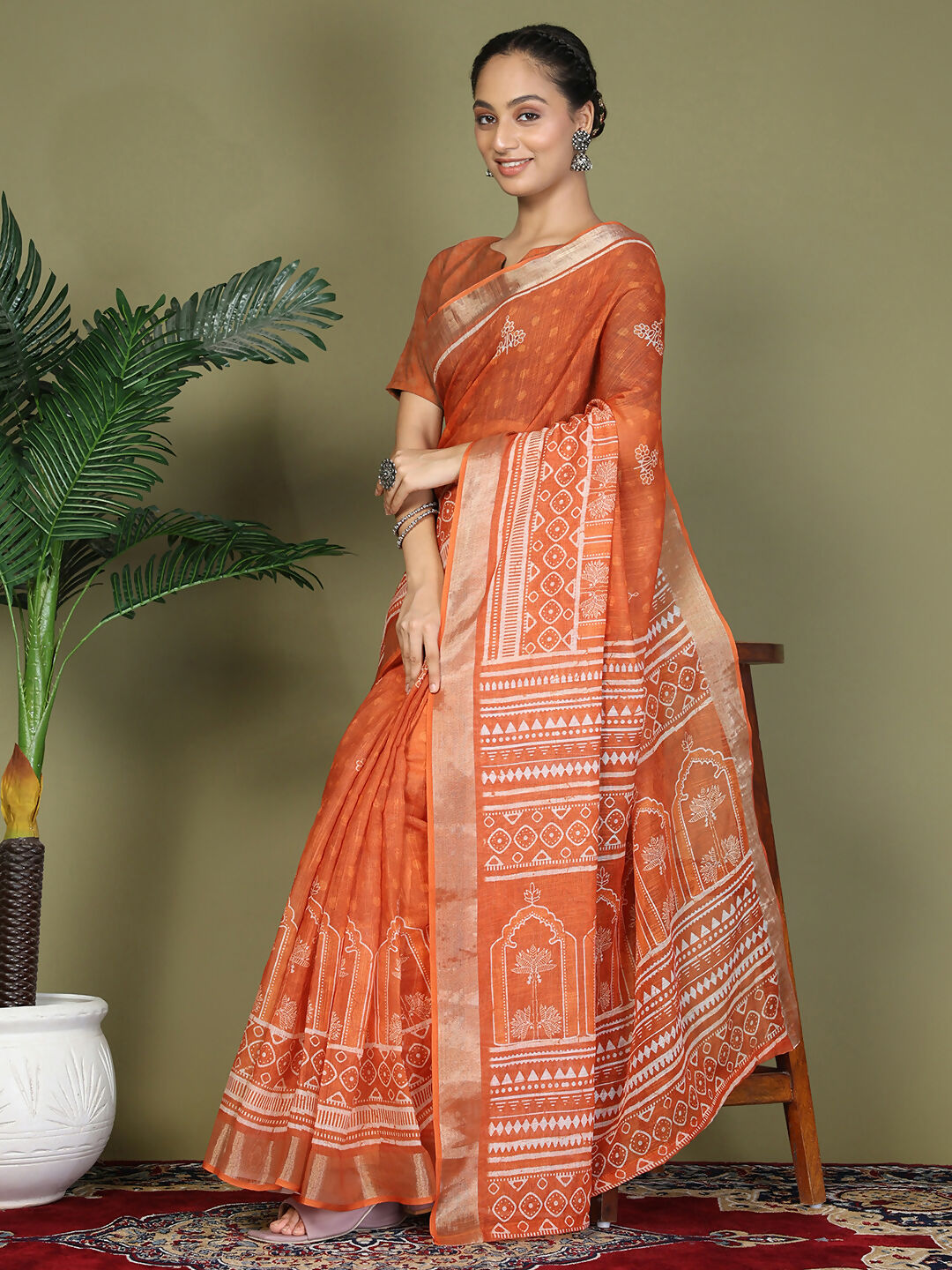 Astita Cotton Orange Saree