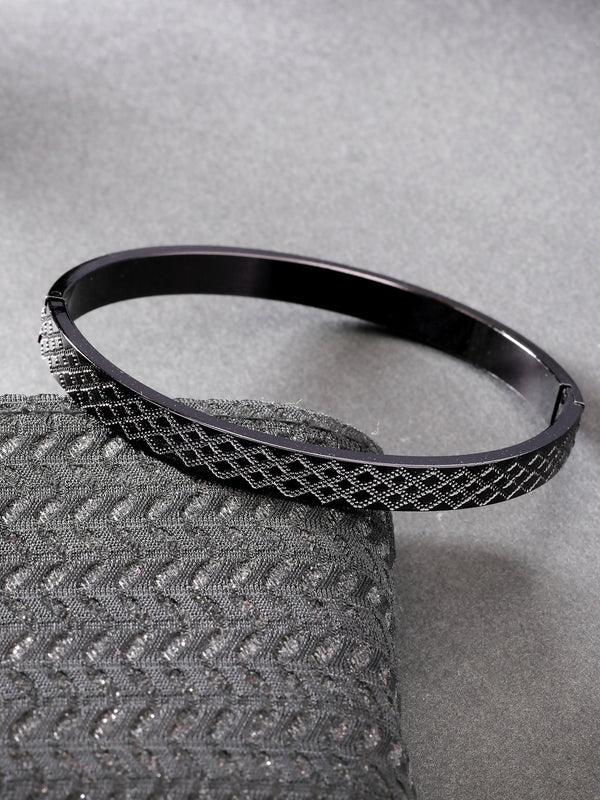 NVR Men's Black Rhodium-Plated Stainless Steel Kada Bracelet - Distacart