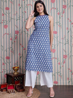 Thumbnail for Ode by House of Pataudi Ethnic Motifs Printed Straight Pure Cotton Kurta with Palazzos - Distacart