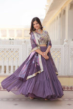 Thumbnail for Preksha Creation Faux Georgette With Sequins Embroidered Work Women Lehenga Choli - Lavender - Distacart