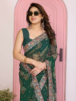 Thumbnail for Ai Fashion Green Georgette Rajwadi Bandhani Print Party Wear Saree