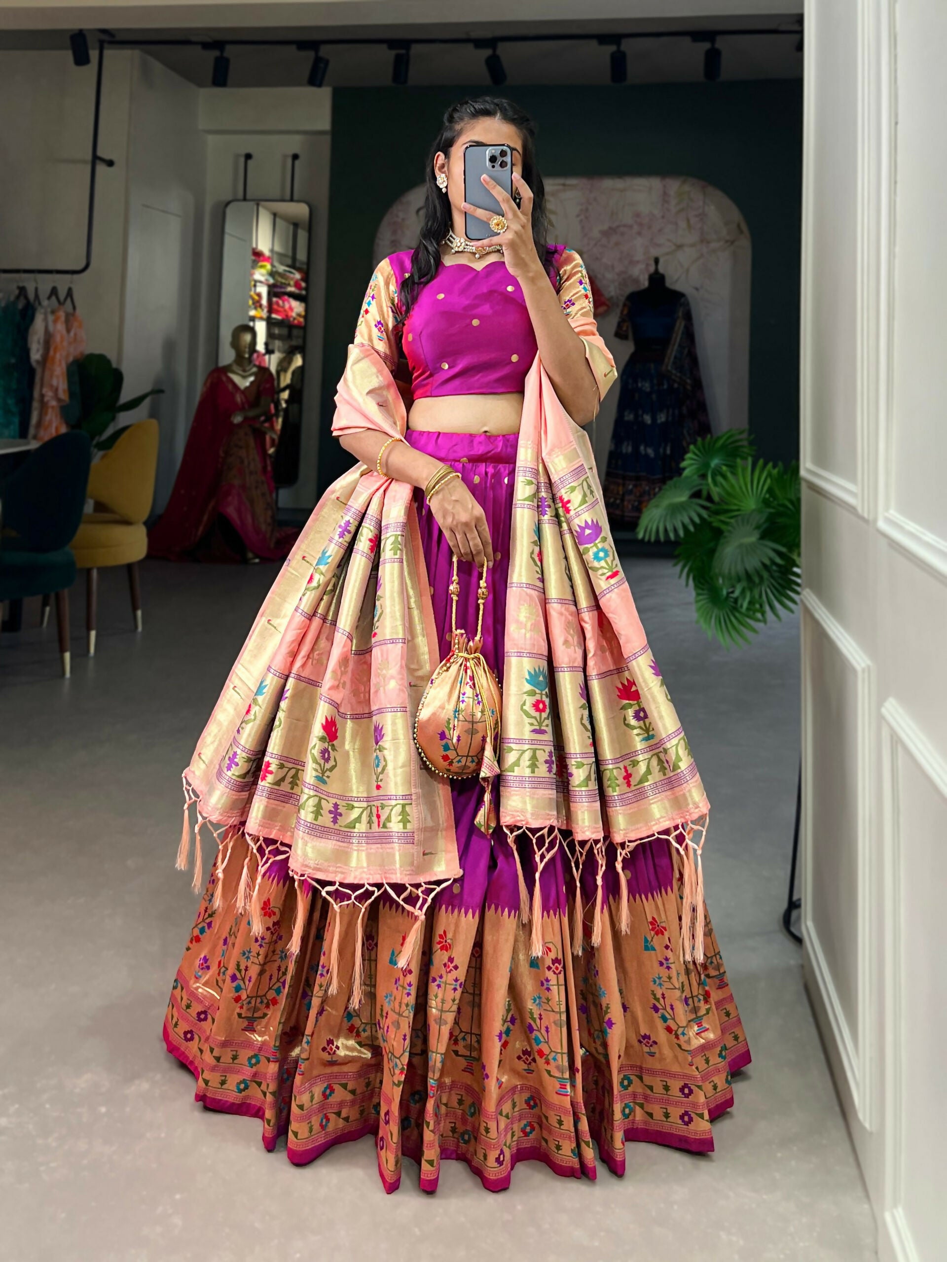 Vastranavya Traditional Jacquard Silk Paithani Lehenga Choli - Purple - Distacart