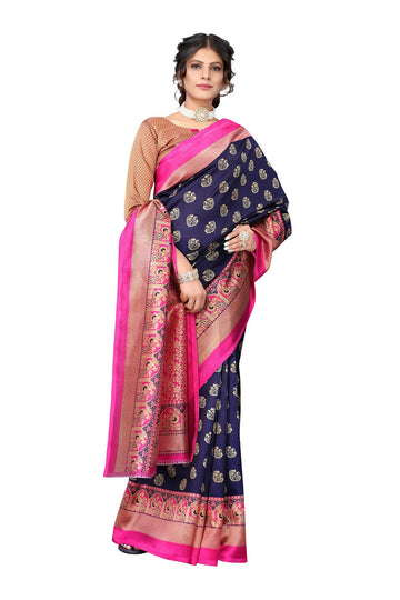 Vamika Navy Blue Printed Art Silk Saree - Distacart