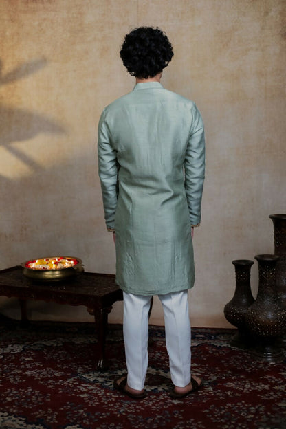 Falling Raw Silk Olive Green Kalika Kurta Set By Hilo Design - Distacart