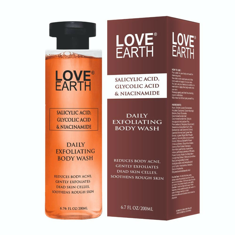 Love Earth Salicylic Acid, Glycolic Acid & Niacinamide Exfoliating Body Wash - Distacart