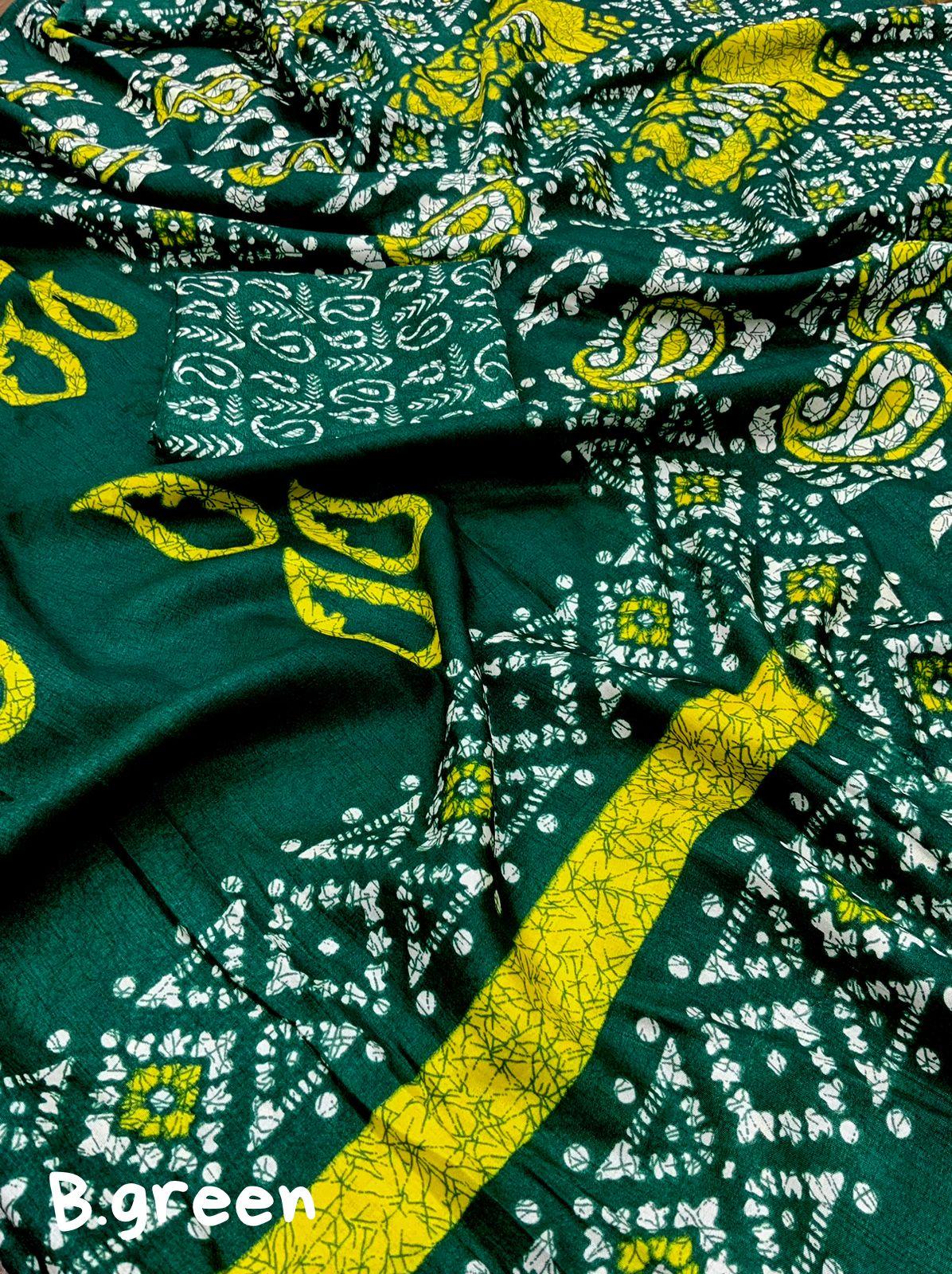Green Silk Blend Ethnic Motifs Saree with Unstitched Blouse - Hiral Fashion - Distacart