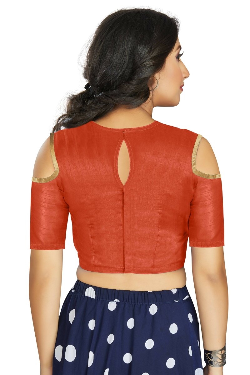 Aastha Fashion Women's Orange Art Silk Cold Shoulder Sleeve Readymade Blouse - Distacart