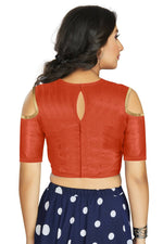 Thumbnail for Aastha Fashion Women's Orange Art Silk Cold Shoulder Sleeve Readymade Blouse - Distacart