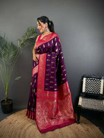 Thumbnail for Joban Fashion Banarasi Purple Woven Butti Soft Silk Saree