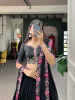 Thumbnail for Vastranavya Party Wear Sequins And Delicate Embroidery Work Belt Lehenga Choli - Black - Distacart