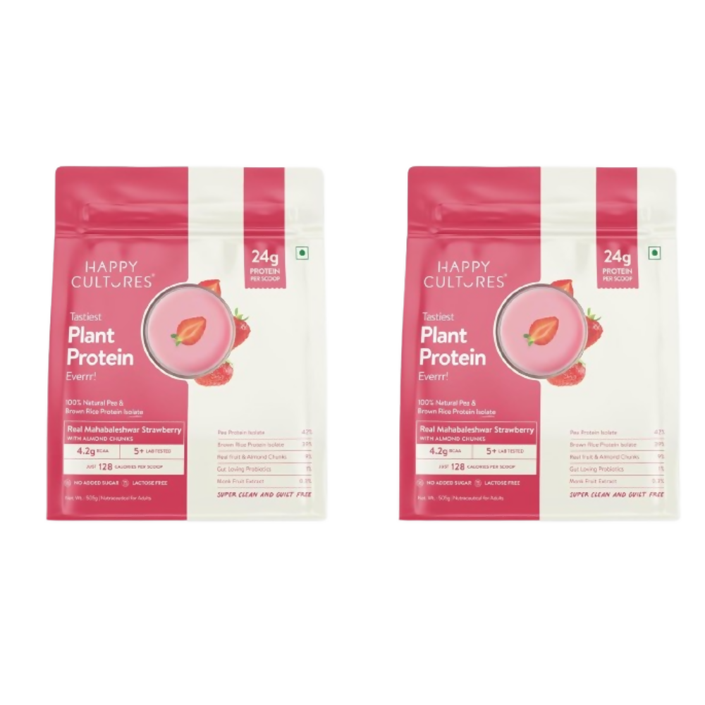 Happy Cultures 24g Tastiest Plant Protein Mahabaleshwar Strawberry & Almond Chunk - Dista