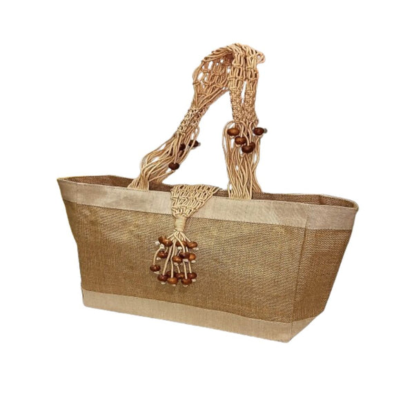 Jute Ladies Fashion Bag with Wooden Beads - Distacart