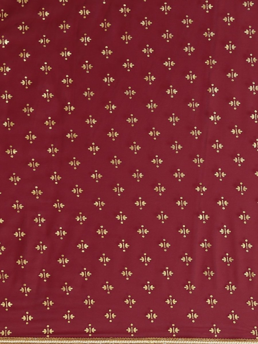 Ahalyaa Women's Maroon Georgette Gold Foil Print Ready to Wear Saree