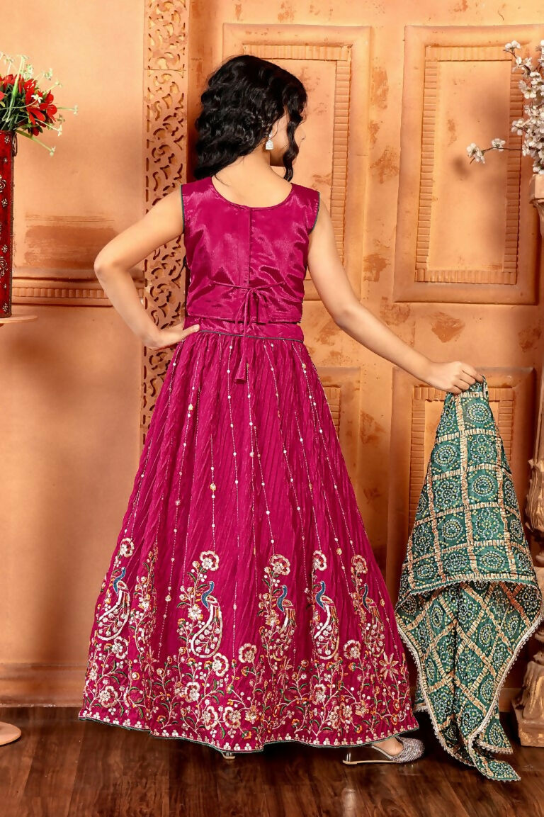 Kids Functional Designer Pink Chinon Fab Lehenga choli - Aaradhna - Distacart