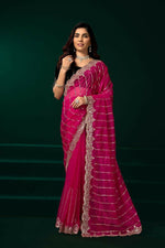 Thumbnail for Joban Fashion Rani Pink Net Party Wear Sarees - Distacart