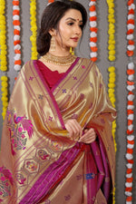Thumbnail for Jyoti Fashion Women's Wine Paithani Silk Zari Woven Saree with Blouse - Distacart