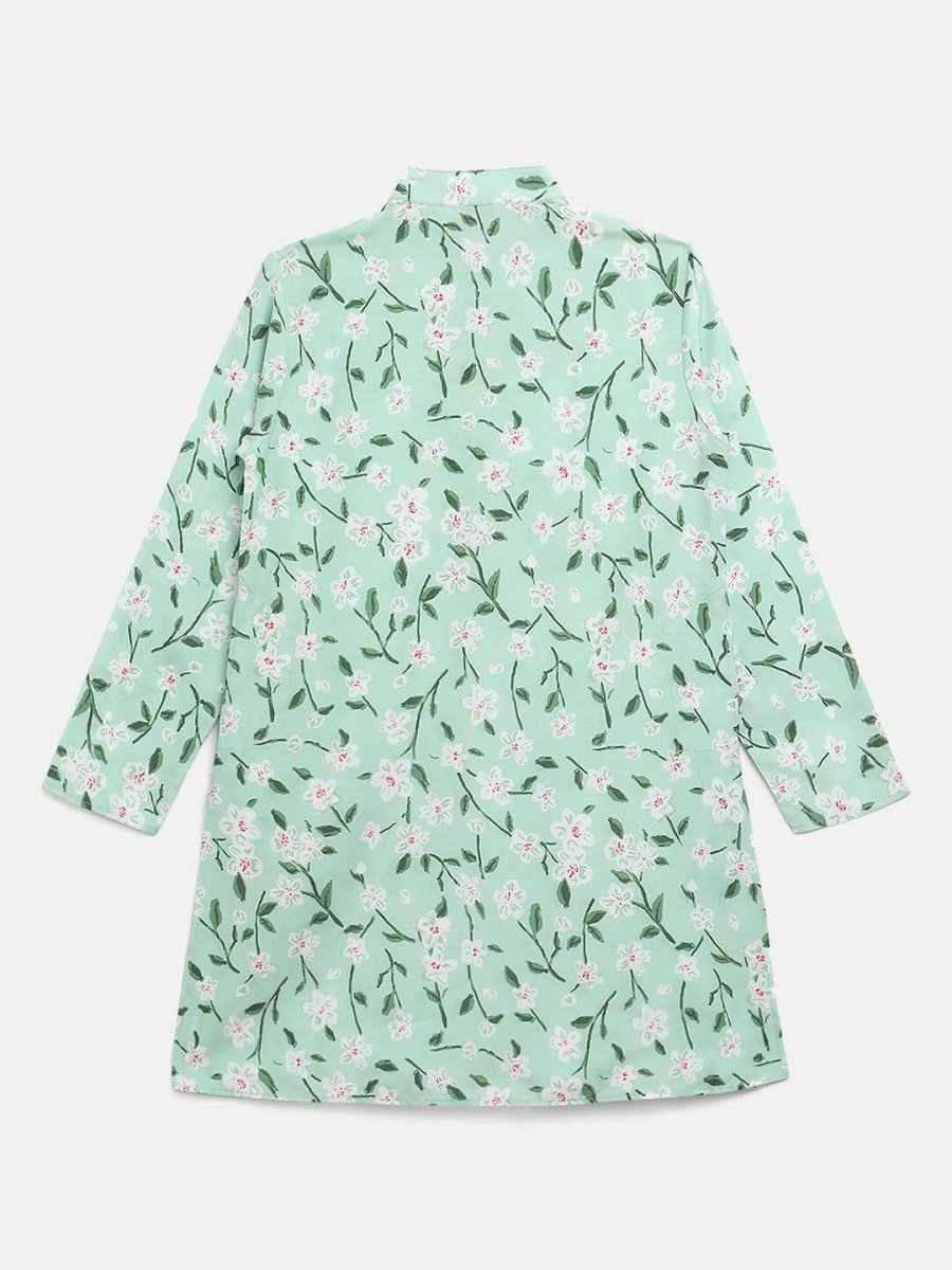 Ahalyaa Mint Green Poly Rayon Digital Print Kids Kurta Churidar Set For Boys - Distacart