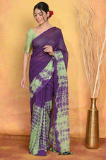 Thumbnail for Very Much Indian Tie & Dye Handloom Mul Cotton Saree - Blue Green - Distacart