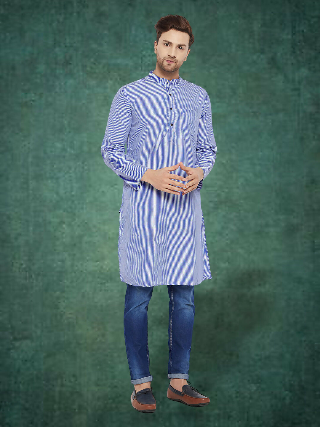 Even Apparels Men's Pure Cotton Blue Striped Kurta - Distacart