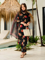 Thumbnail for The52 Black Women's Gorgeous Printed Silk Blend Fabric Straight Kurta, Pant and Dupatta Set - Distacart