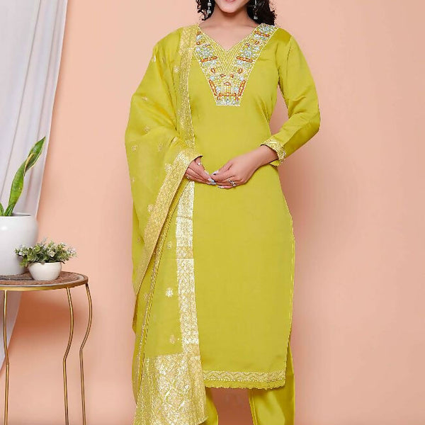 Miravan Womens Muslin Yellow Kurta And Palazzo With Dupatta Set - Distacart