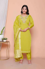 Thumbnail for Miravan Womens Muslin Yellow Kurta And Palazzo With Dupatta Set - Distacart