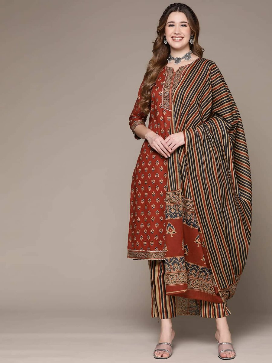 Anubhutee Women's Rust Cotton Kurta Set - Distacart