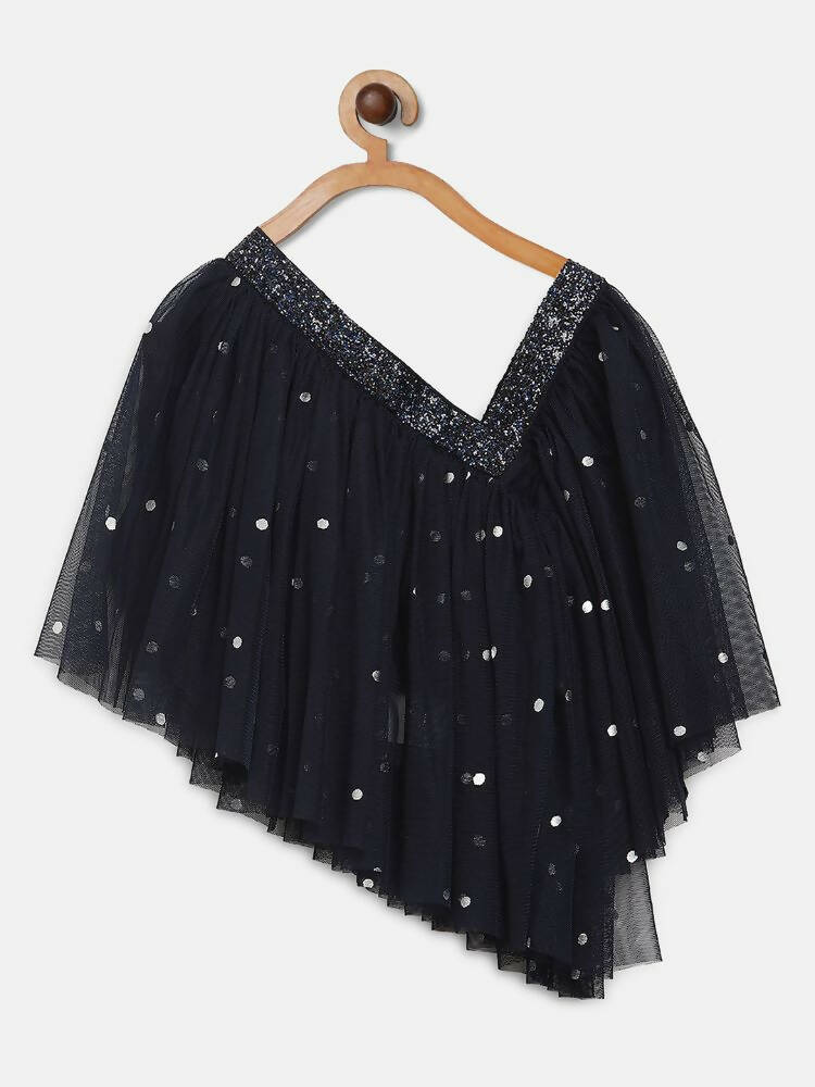 Ahalyaa Navy Blue Net Asymmetric Kids Top With Skirt For Girls - Distacart