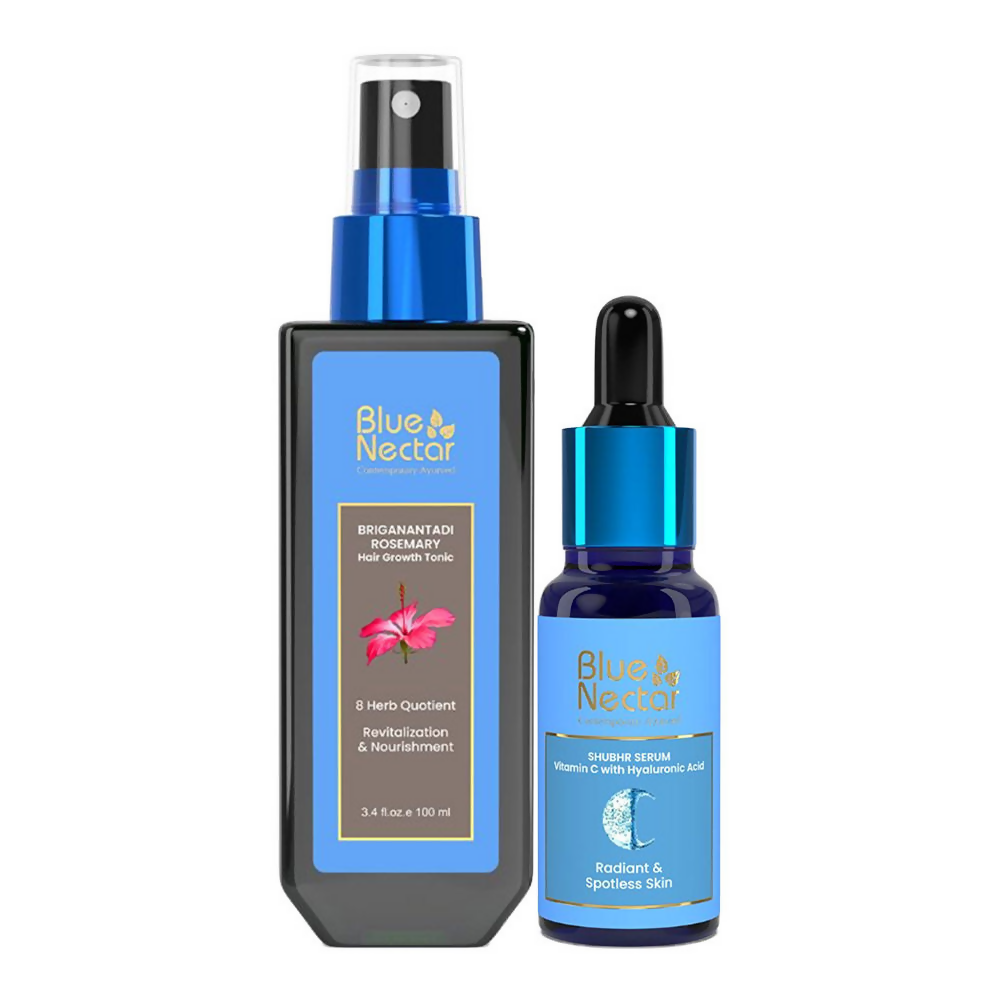 Blue Nectar Hair Tonic + Vitamin C Face Serum Combo - Distacart