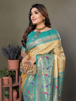 Thumbnail for Aastha Fashion Cream Tissue Silk Paithani Woven Saree - Distacart